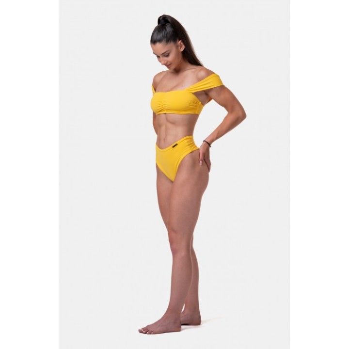 Slip bikini vita alta retrò con effetto scrunch donna Nebbia