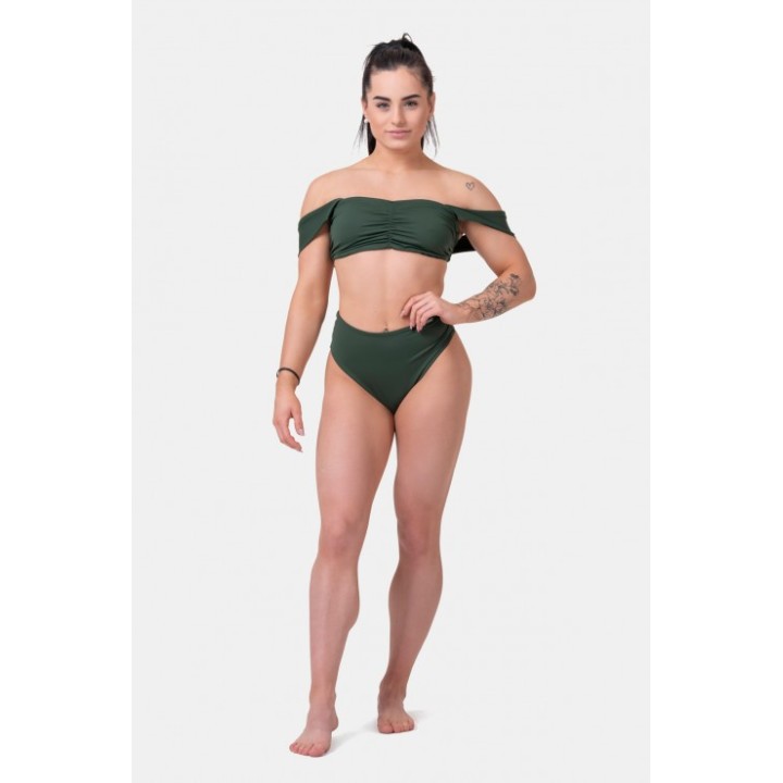 Slip bikini vita alta retrò con effetto scrunch donna Nebbia