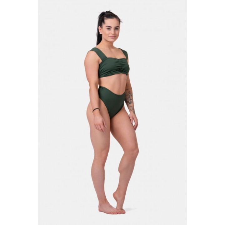 Slip bikini vita alta retrò con effetto scrunch donna Nebbia