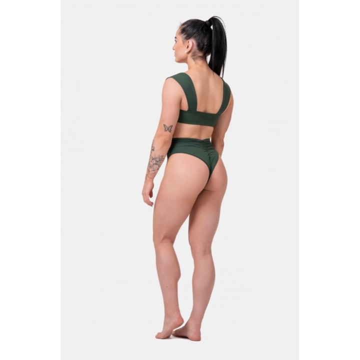 Slip bikini vita alta retrò con effetto scrunch donna Nebbia