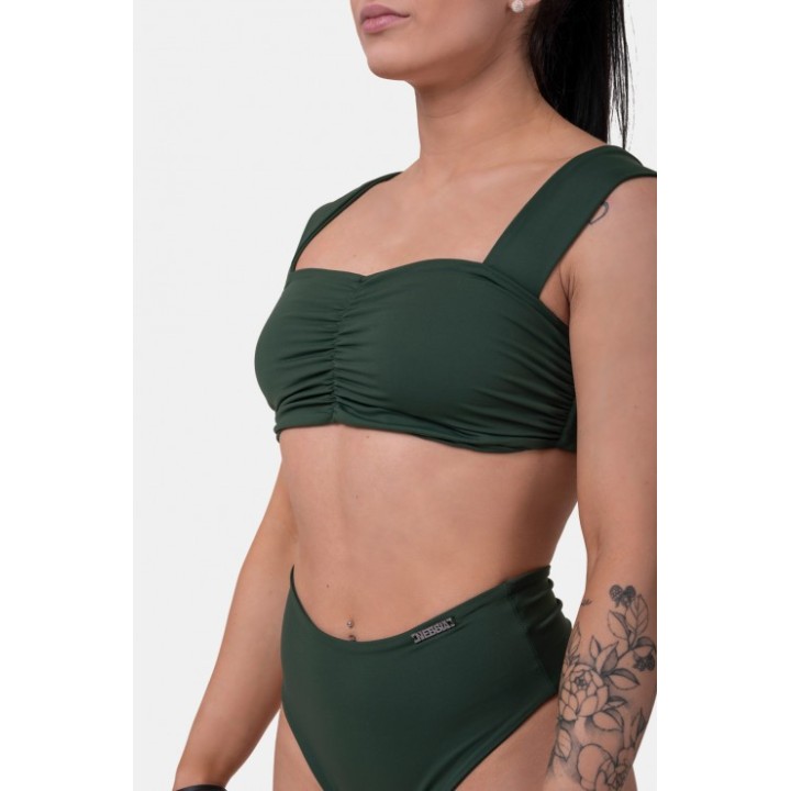 Slip bikini vita alta retrò con effetto scrunch donna Nebbia