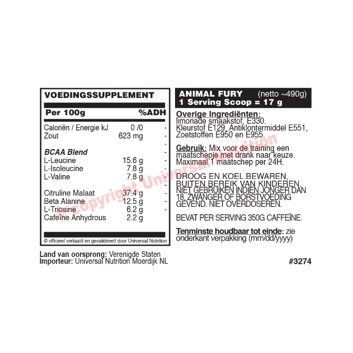 Universal Nutrition Animal Fury 500 gr