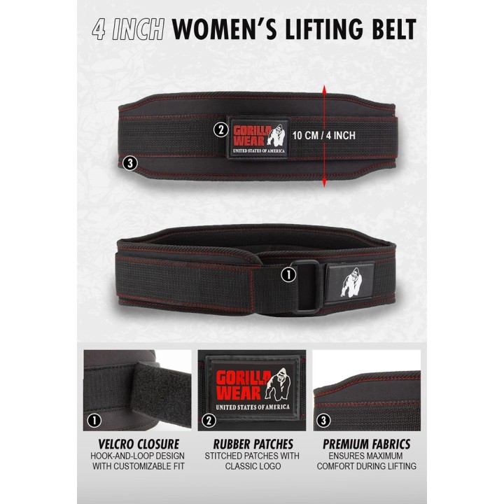 Gorilla Wear 4 Inch Women's Lifting Belt for Gym Training