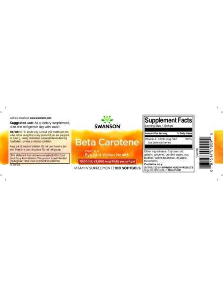 Beta-carotene (vitamin A) 10,000 IU 100 softgels