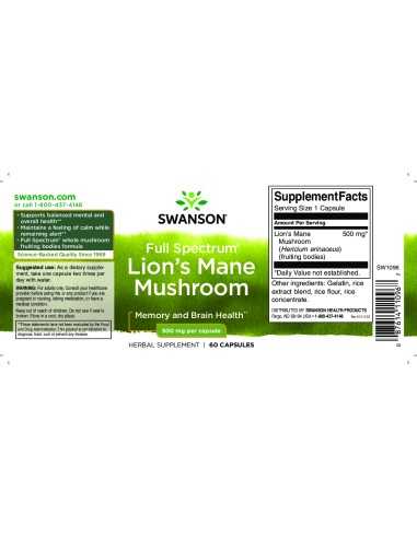 Full Spectrum Lion's Mane Mushroom 500 Mg 60 Caps