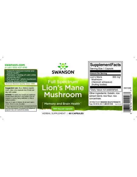 Full Spectrum Lion's Mane Mushroom 500 Mg 60 Caps