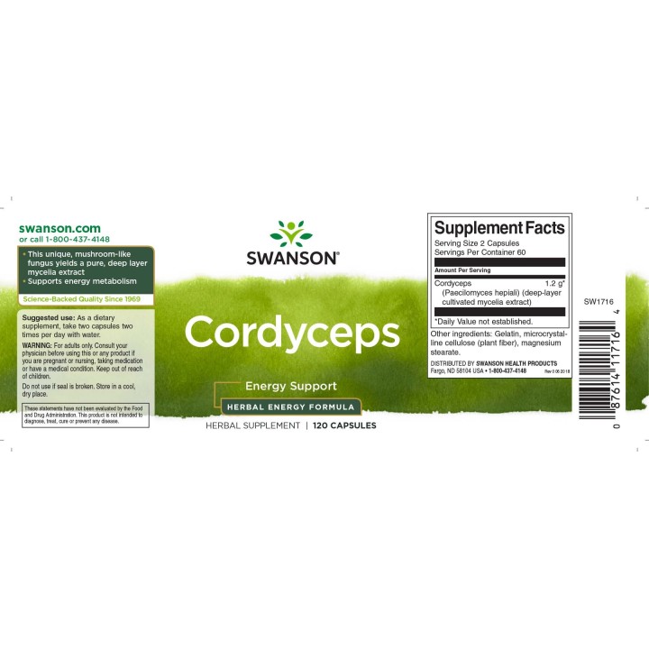 Cordyceps 600 mg 120 Caps Swanson Mushroom Extract