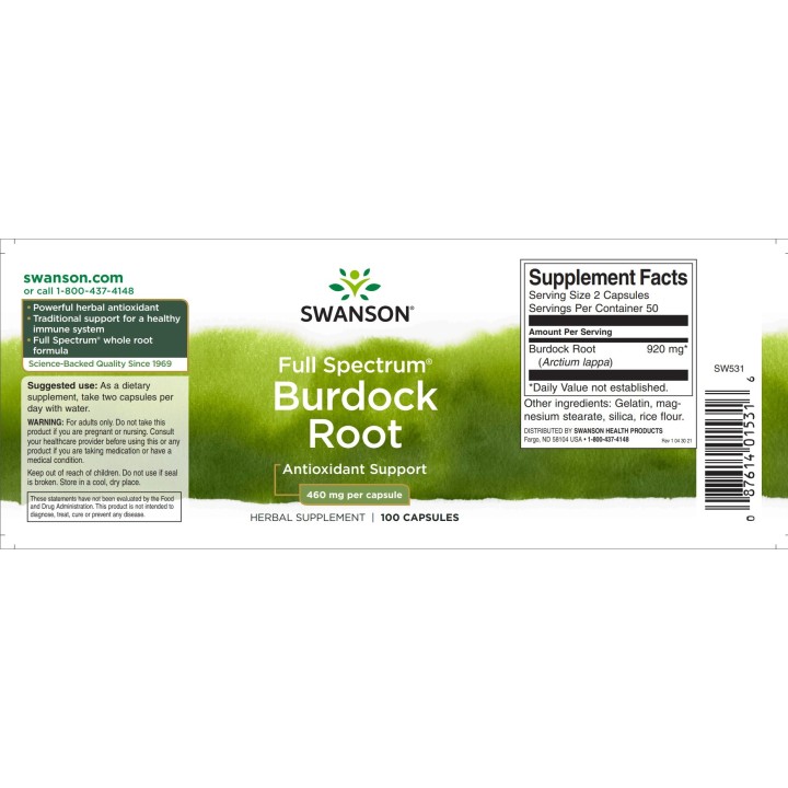Swanson Burdock Root 460 mg 100 Caps