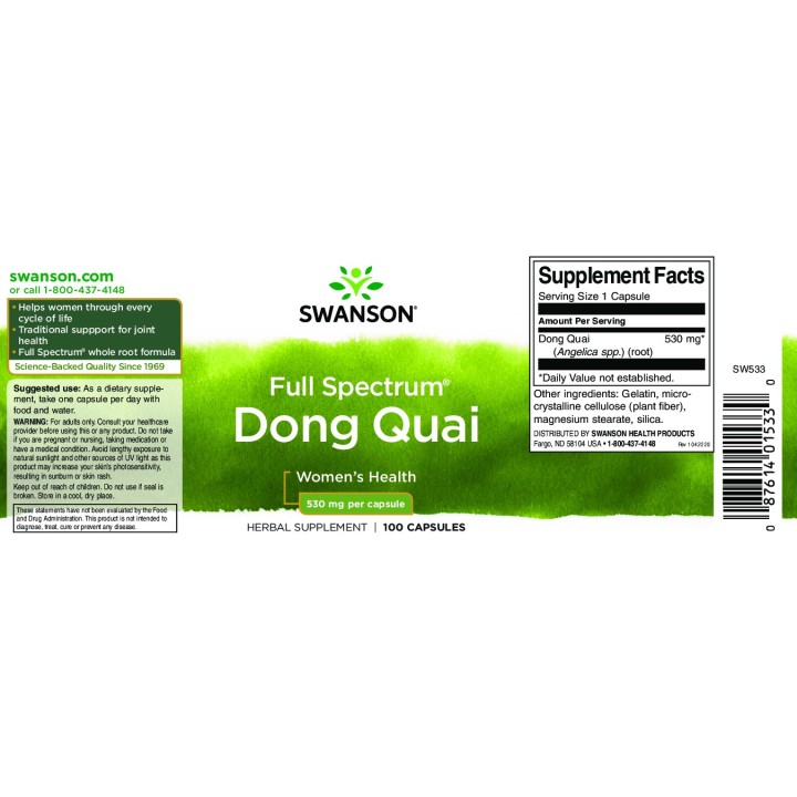 Dong Quai Root 530 mg 100 Caps Swanson Herbal Extract