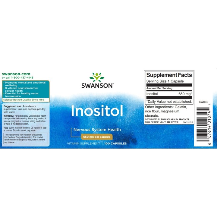 Inositol 650 mg 100 Caps Swanson Vitamin B8