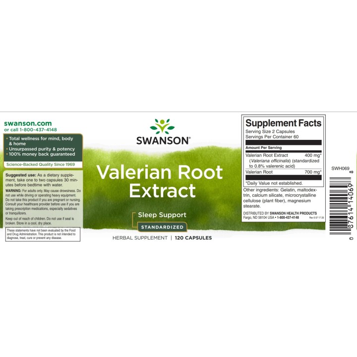 Valeriana 200 mg 120 caps Swanson: Valerian Root Extract