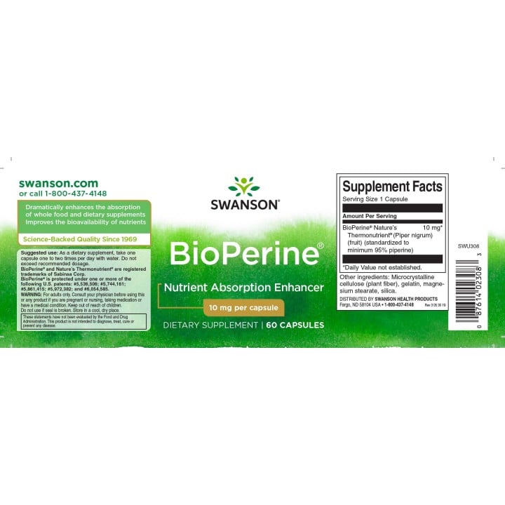 Bioperine 10 mg 60 Caps Swanson Black Pepper Extract