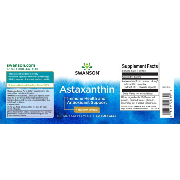 Swanson Astaxantina 4 mg 60 Sgel