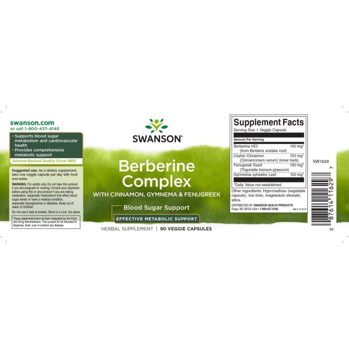 Berberine Complex 90 Veg Caps Swanson Cinnamon Gymnema