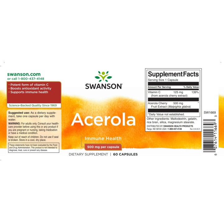 Swanson Acerola 500 mg 60 Caps