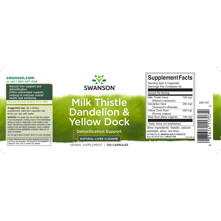 Swanson Milk Thistle Dandelion & Yellow Dock 120 caps