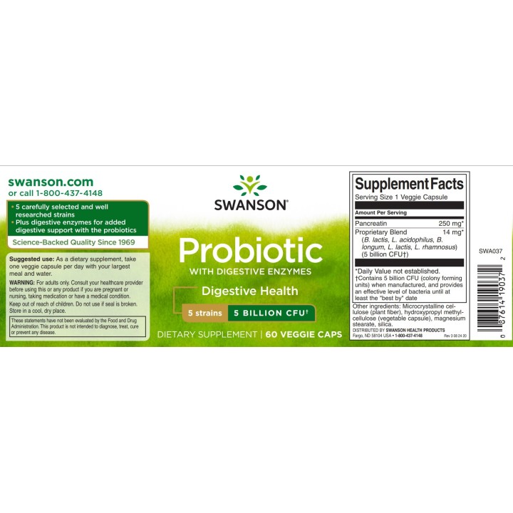 Probiotic with Digestive Enzymes 60 Veg Caps Swanson