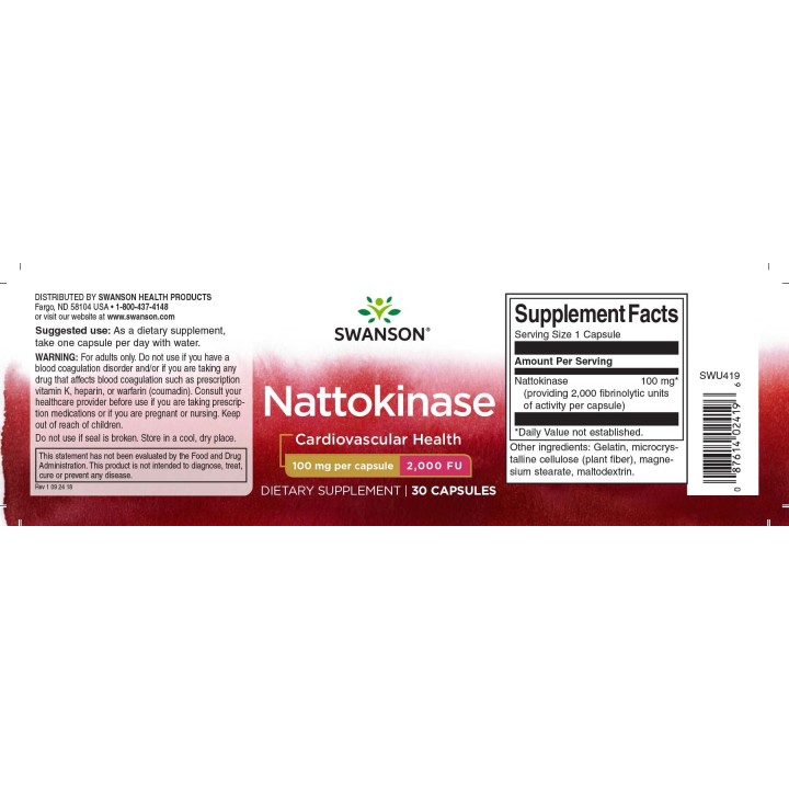Swanson Nattokinase 2.000 unità fibrinolitiche 100 mg 30 Caps