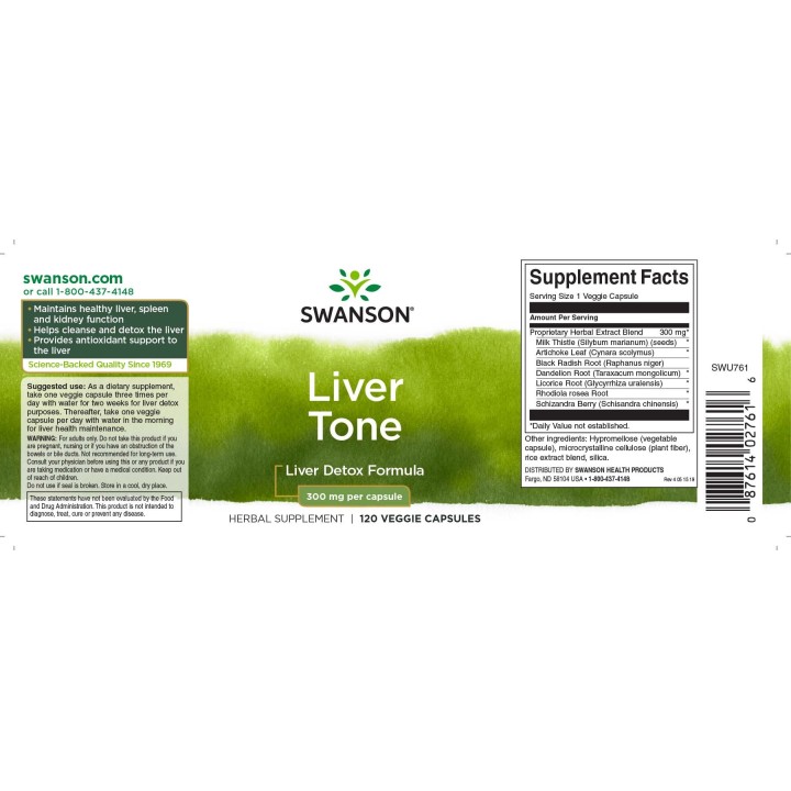 Swanson Liver Tone Liver Detox Formula 300 mg 120 Veg Caps
