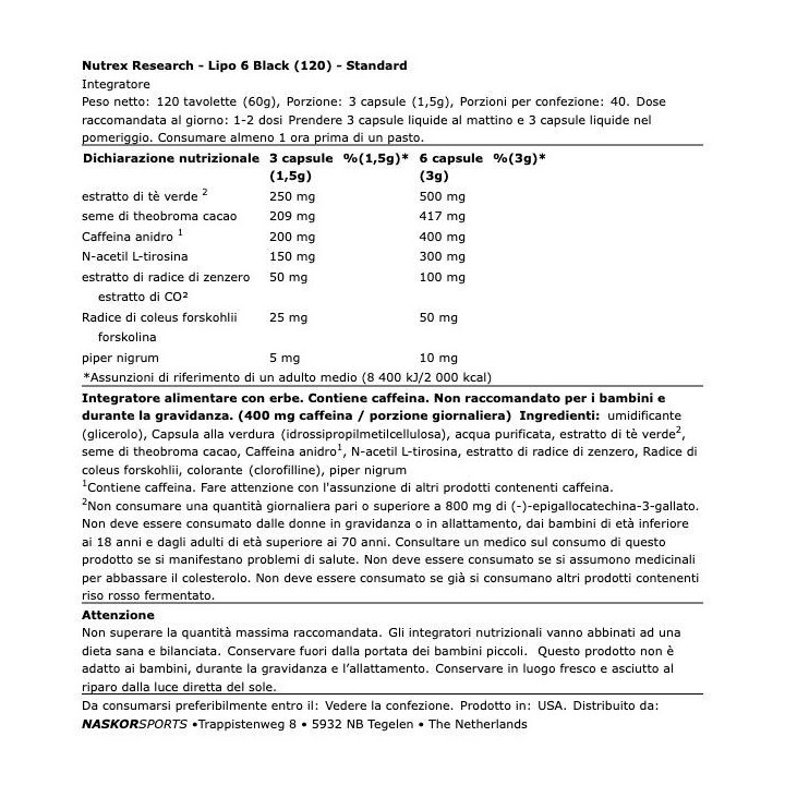 Lipo 6 Black 120 Caps Nutrex Research