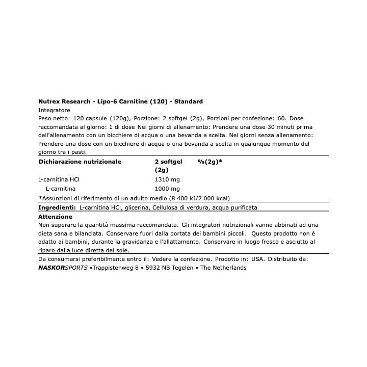 NUTREX RESEARCH Lipo-6 Carnitine 120 caps