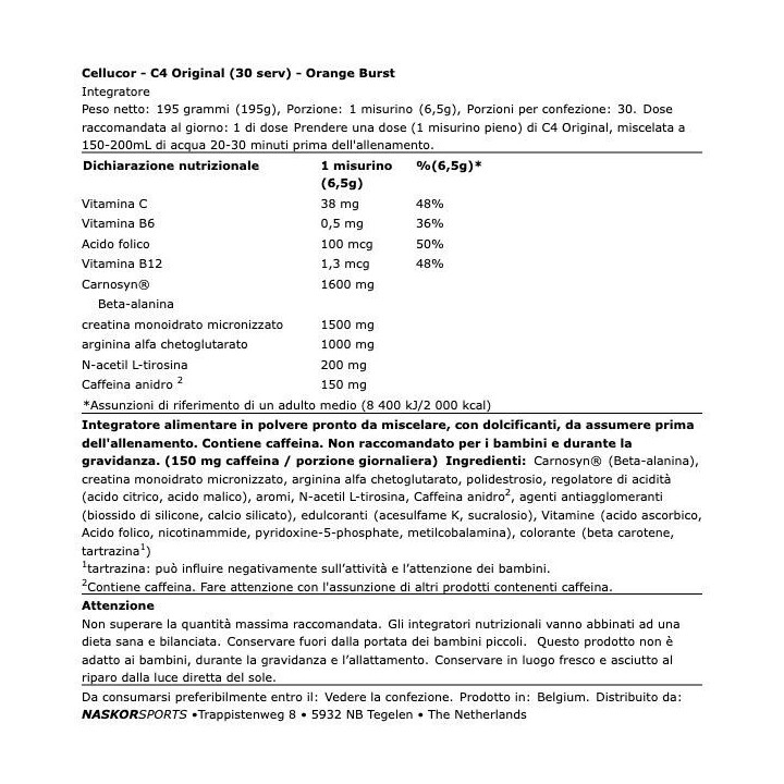 C4 Original Cellucor 195 g: Pre-Workout in Polvere