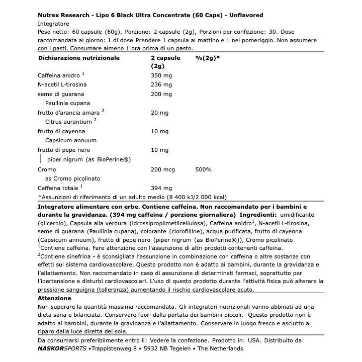 NUTREX RESEARCH Lipo 6 Black Ultra Concentrate 60 Caps