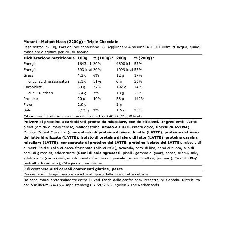 Mutant Mass 2.2 kg: Mass Gainer with Protein and Carbs