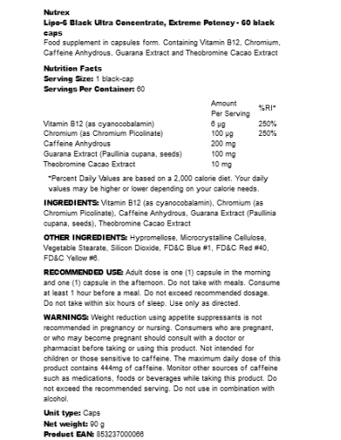Lipo 6 Black Ultra Concentrate Extreme Potency...