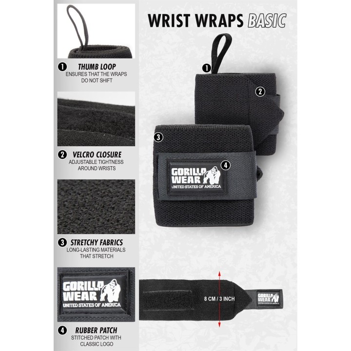 Gorilla Wear Wrist Wraps BASIC - Black/Red