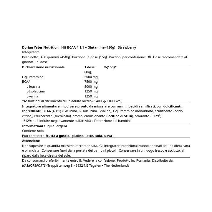 Hit BCAA 4:1:1 + Glutamine 450 gr