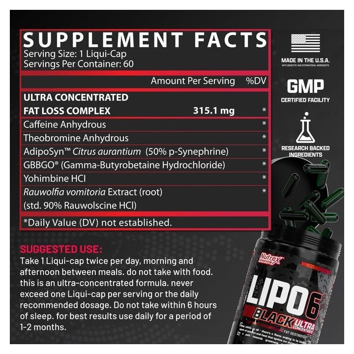 Lipo 6 Black Ultra Concentrate 60 Liquid Caps Nutrex USA