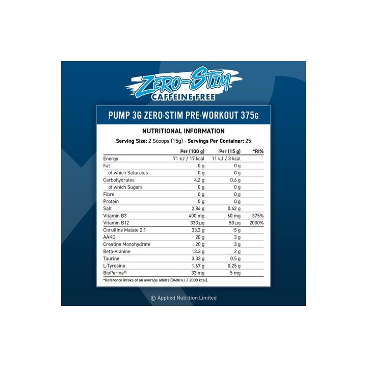 Pump 3G ZERO 375 g Applied Nutrition: Senza Zuccheri
