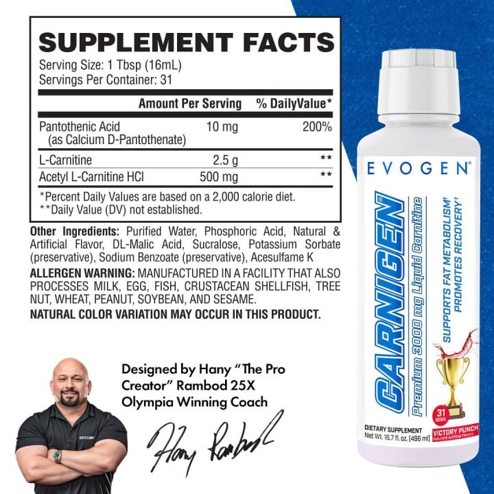 Carnigen Liquid 498 ml Evogen: Carnitina Liquida