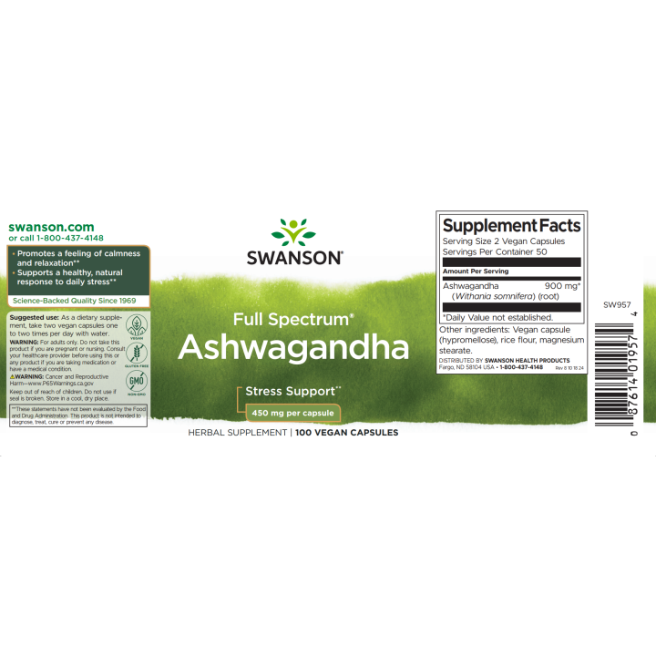 Swanson Full Spectrum Ashwagandha 450 mg 100 caps