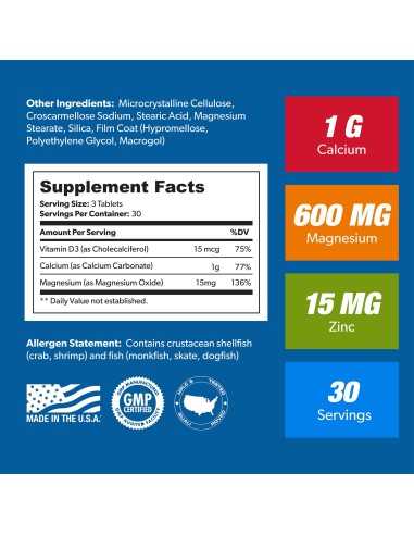 Calcium Magnesium Zinc + D3 - 90 tablets