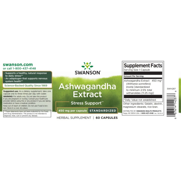 Standardized Ashwagandha Extract 450 mg Swanson