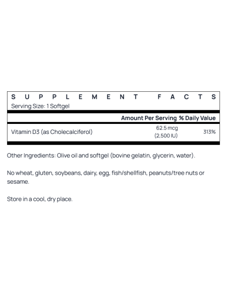 Vitamin D3 2500 IU 100 softgels