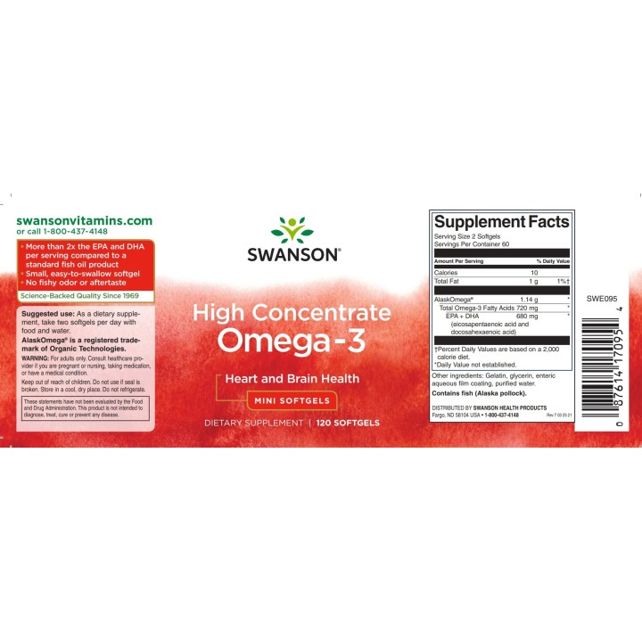 Swanson High Concentrate Omega-3 120 softgels
