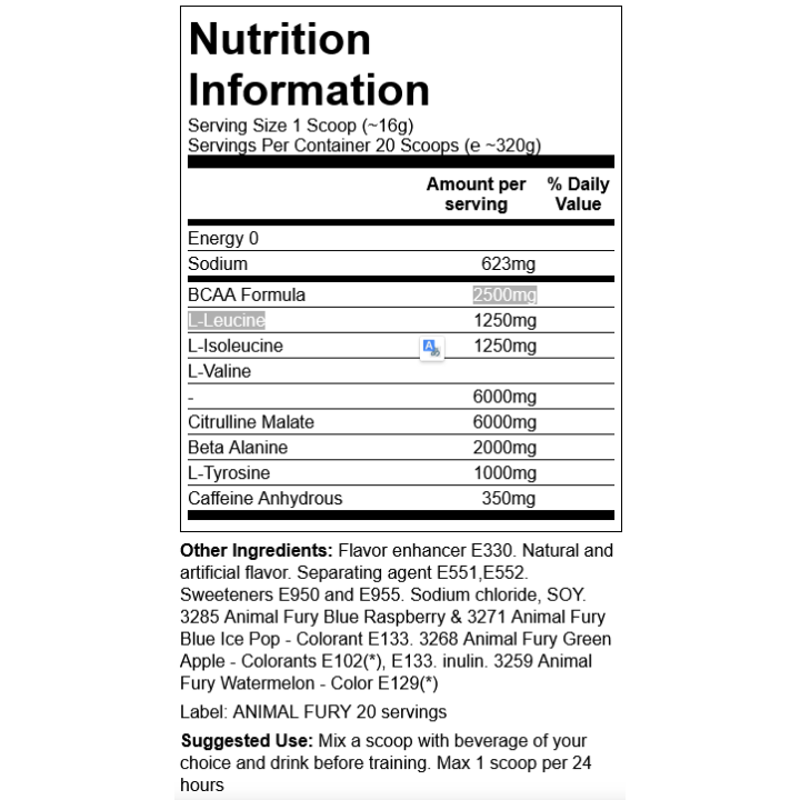 Animal Animal Fury pre-workout energia e focus