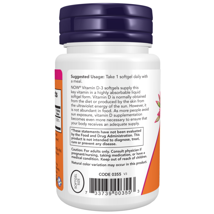 Vitamin D3 2000 IU 120 Softgels Now Foods: cholecalciferol
