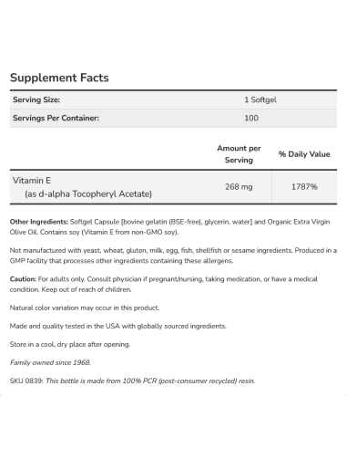 Vitamin E-400 Natural 100 softgels