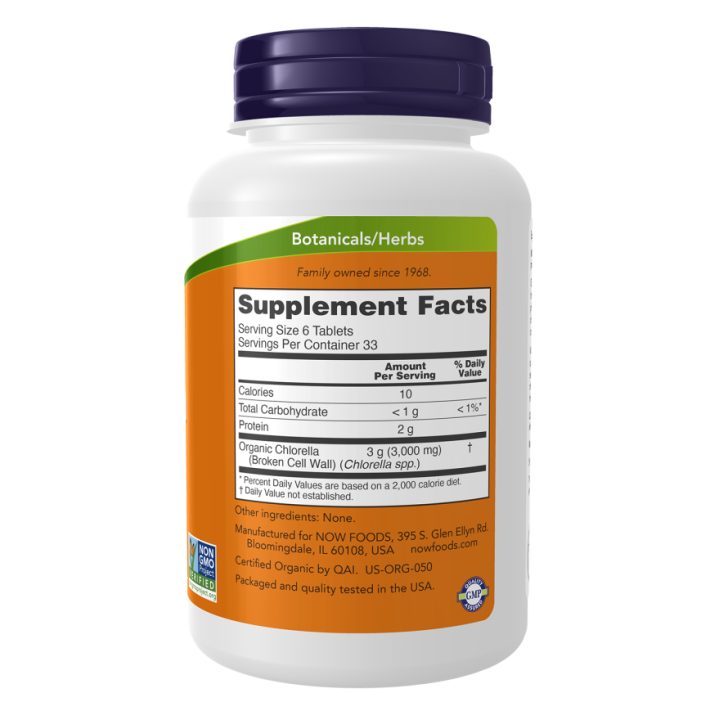 NOW Foods Chlorella 500 mg Organic Tablets | Organic chlorella tablets