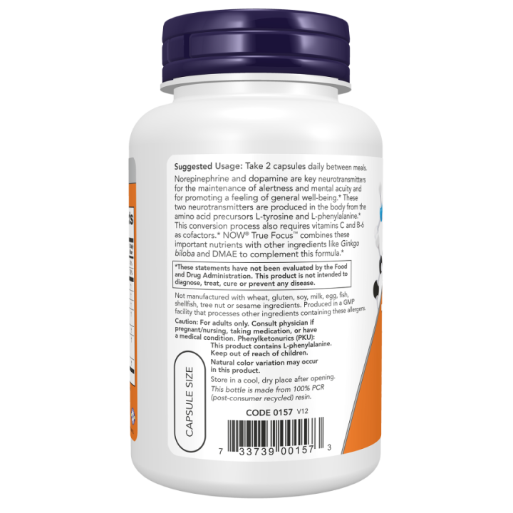 True Focus 90 Vcaps Now Foods: vegetable capsules