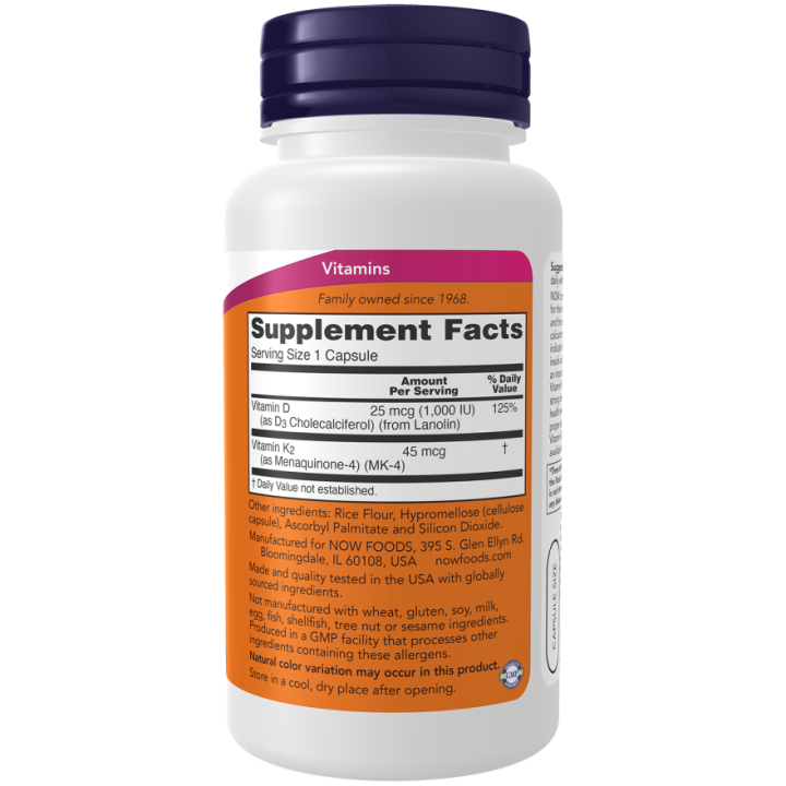 Vitamin D-3 + K-2 Capsules | NOW® Foods