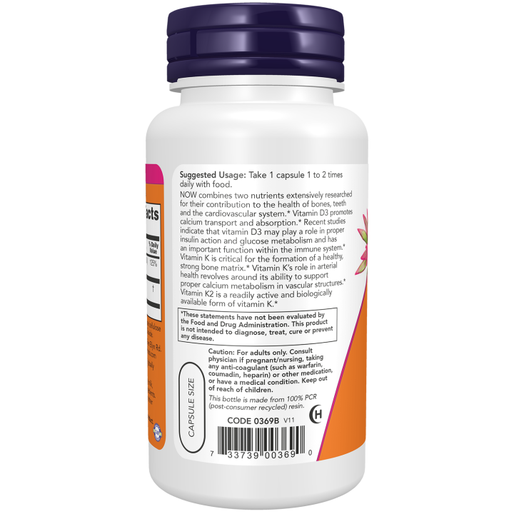 Vitamin D-3 + K-2 Capsules | NOW® Foods