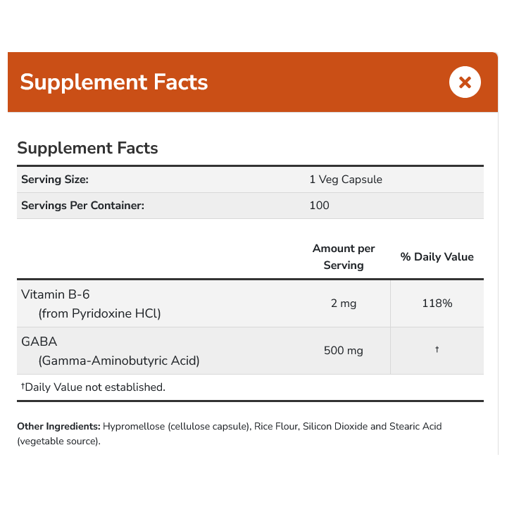 GABA 500 mg 100 Vcaps Now Foods: with vitamin B6