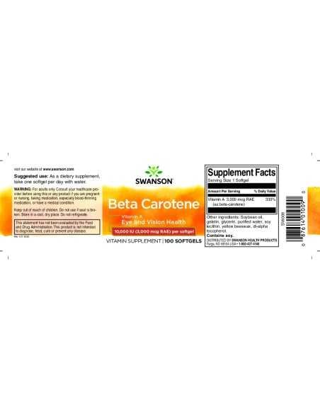 Beta-carotene (Vitamin A) 10,000 IU 250 softgels
