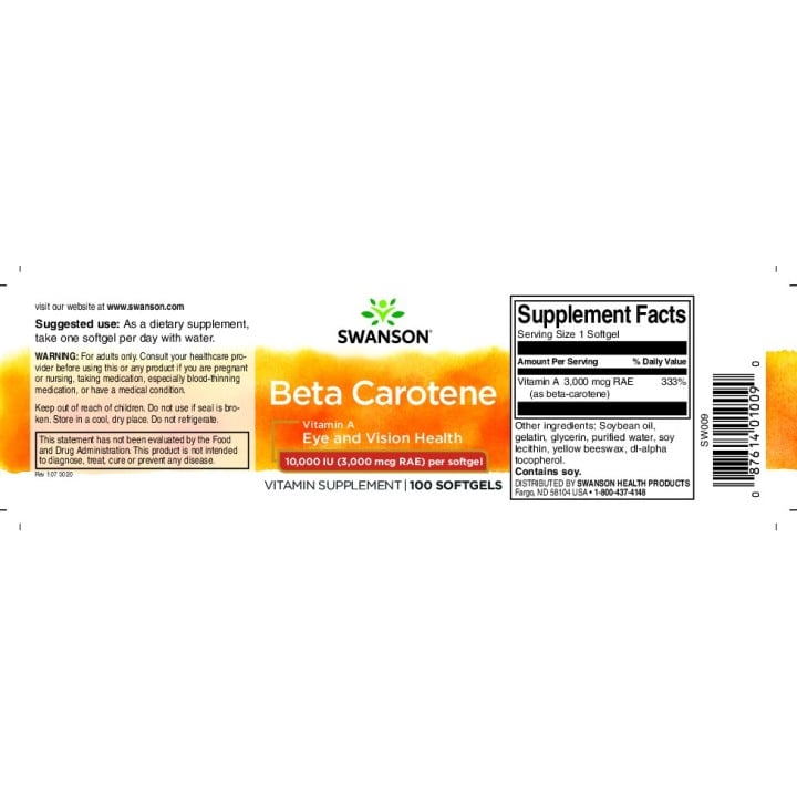 Swanson Beta-Carotene (Vitamin A) 10,000 IU 250 softgels