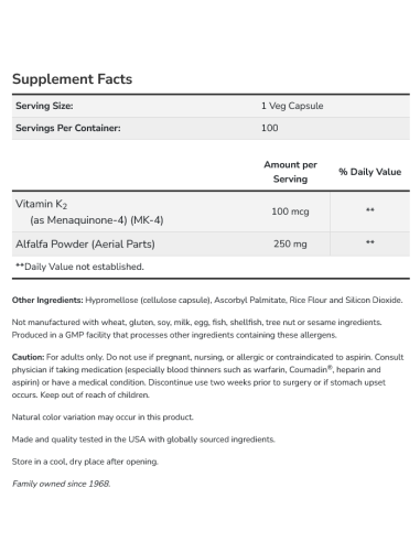 Vitamin K-2 100mcg 250 vcaps